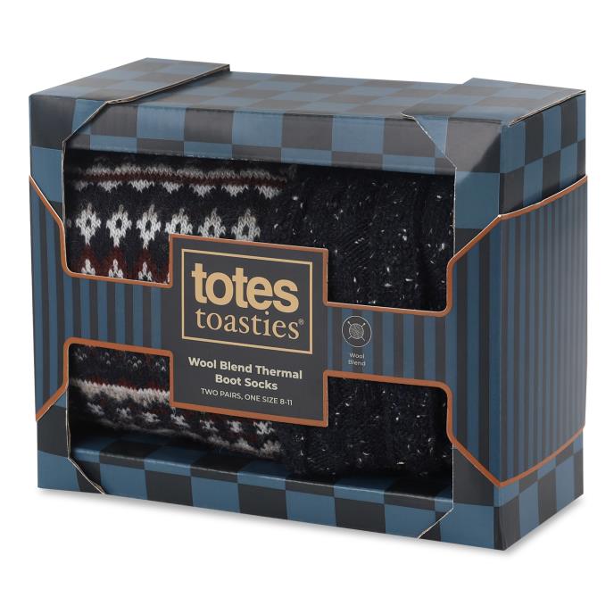totes toasties® Mens Wool Blend Thermal Fair Isle Socks (Twin Pack) Navy Fair Isle Extra Image 1